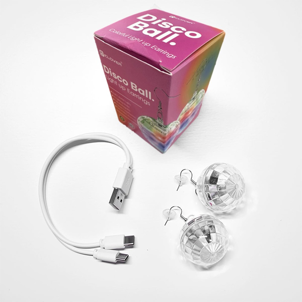 Disco Ball Earrings USB Rechargeable LED with 16 Light Modes for Party Gifts