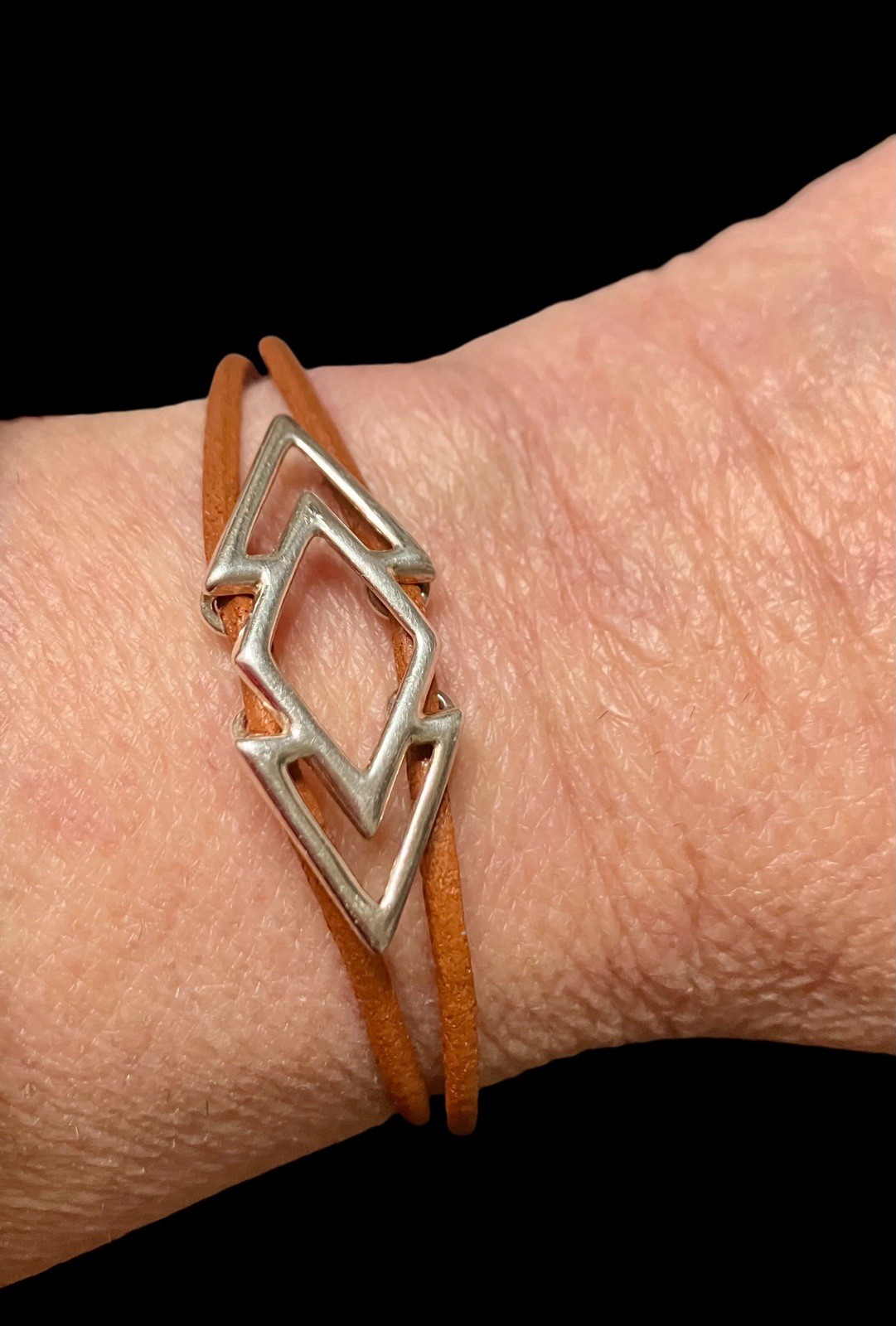 Tan Leather and Sterling Silver Minimalist Boho Geometric Bracelet 6” MEXICO