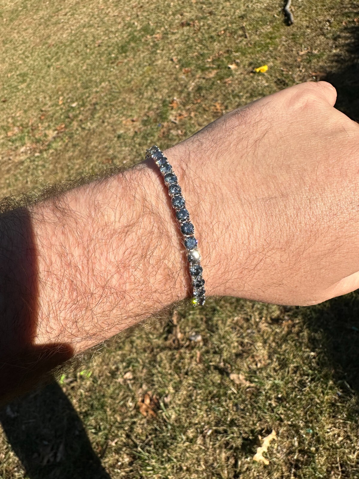 Real Iced Blue Gray MOISSANITE 3mm Tennis Bracelet 925 Silver Passes Tester