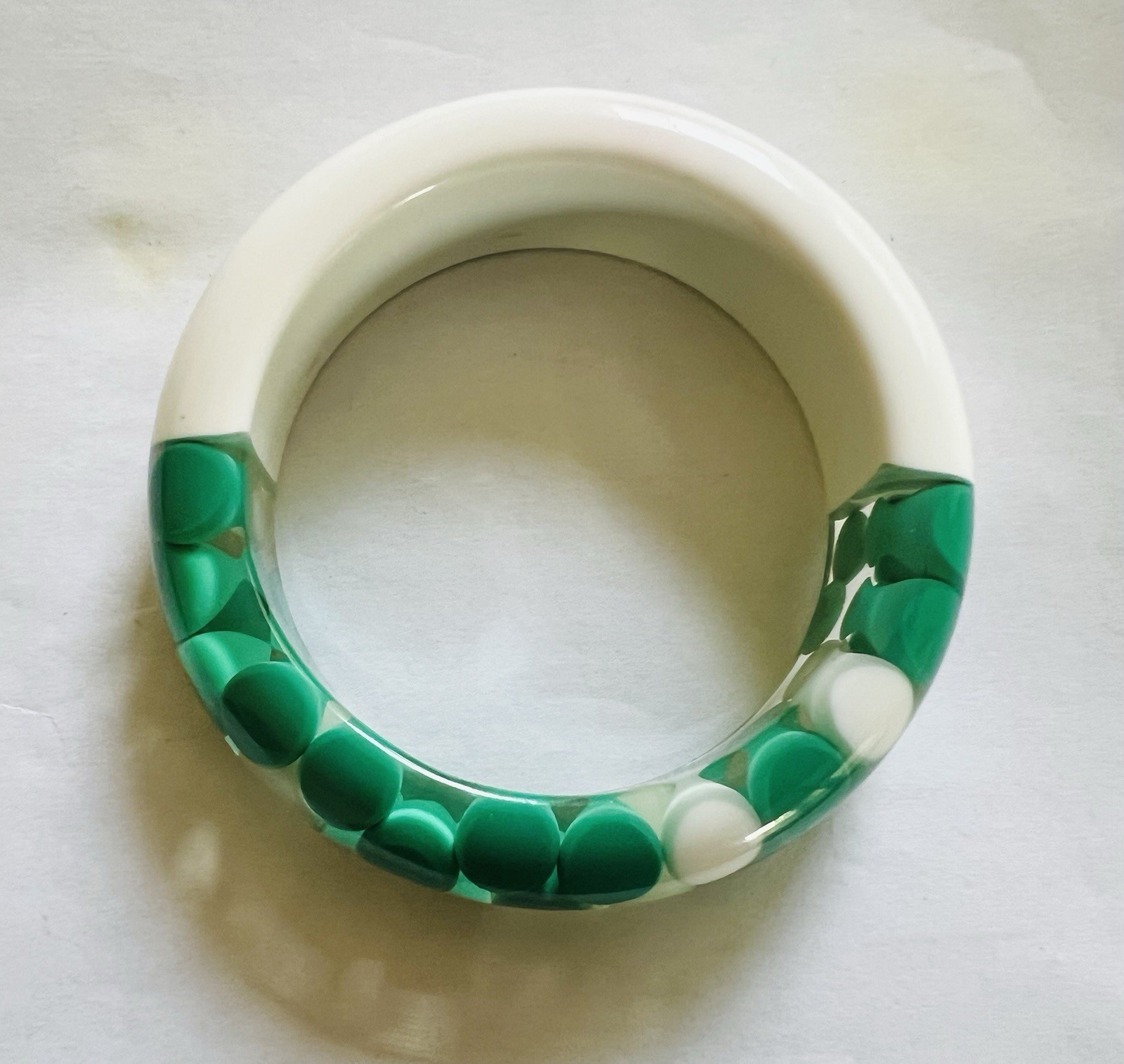 Chunky Vintage Lucite Aspirin Pill Dots Bangle Bracelet Teal Turquoise White