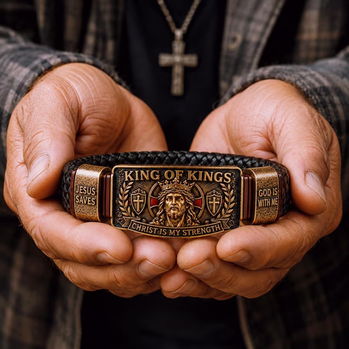 King of Kings Religious Bracelet, Adjustable Inspirational Wristband for Men