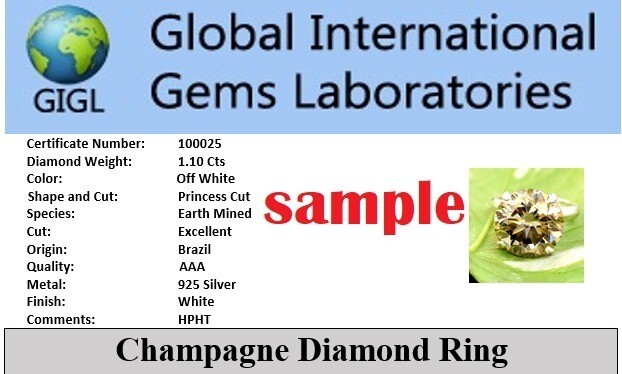 RARE 8.40 Ct Champagne Emerald Cut Solitaire Treated Diamond 925 Silver Ring