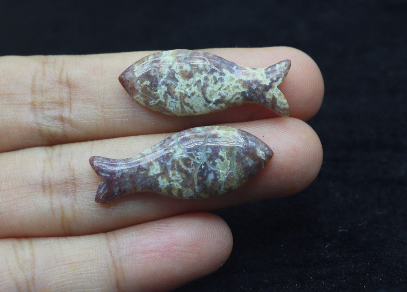 3.08 Ct Natural Fish Cabochon 2 Lots Pair Polished Gemstone Carving Jewelry