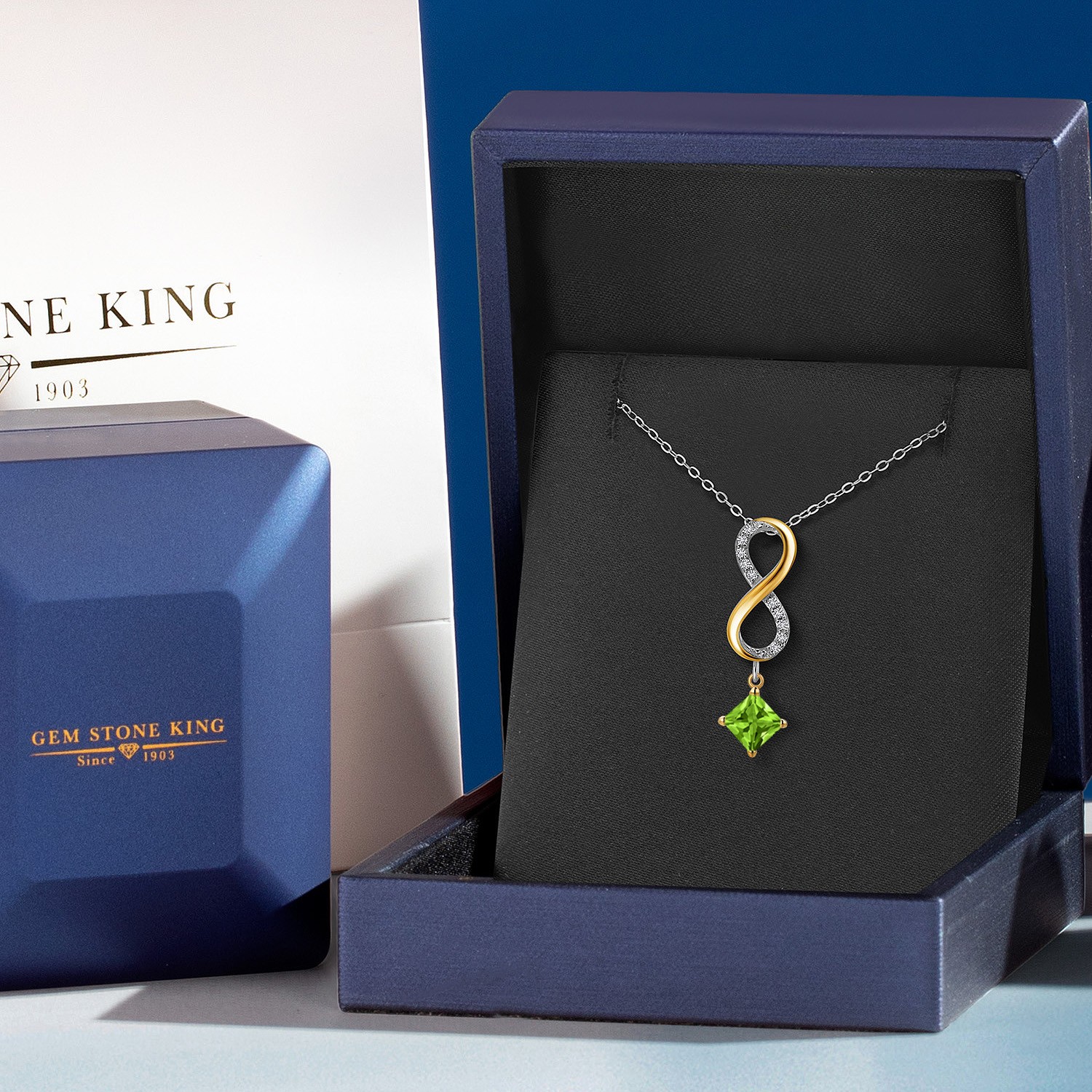 925 Silver and 10K Yellow Gold Peridot and Lab Grown Diamond Pendant Necklace