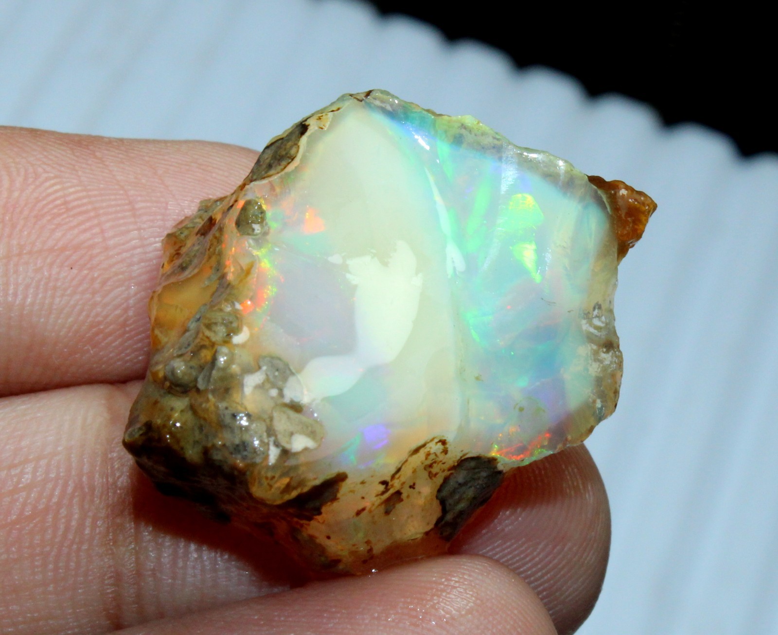 39.45 Carat Natural Ethiopian Rough Opal Raw Crystal with Intense Green Flash