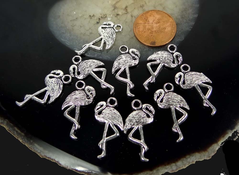10 Flamingo Charms Pendant Antique Silver Pewter Crane Pendant 24x12mm