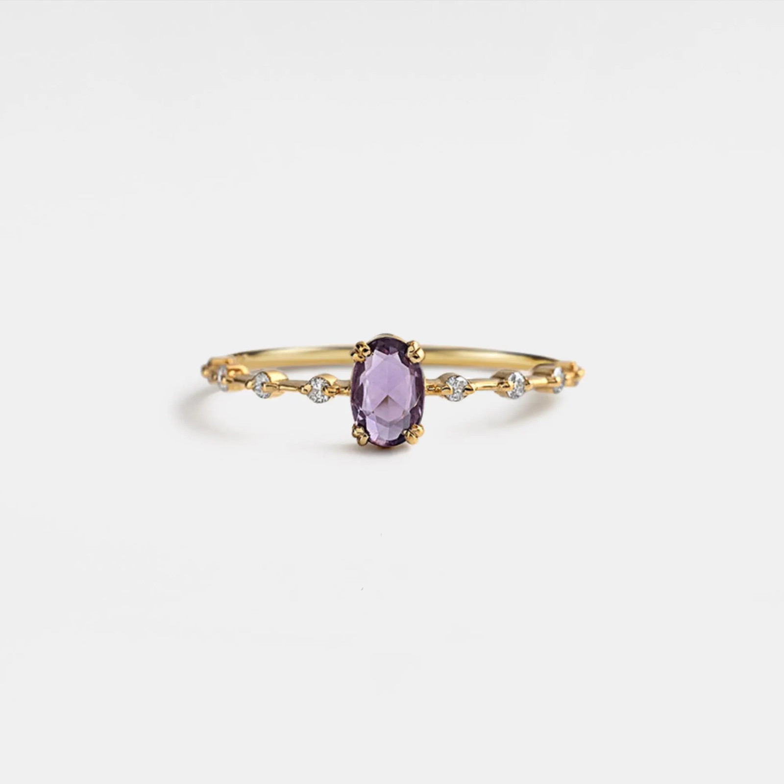 Oval Cut Natural Amethyst Stacking Ring in 925 Sterling Silver