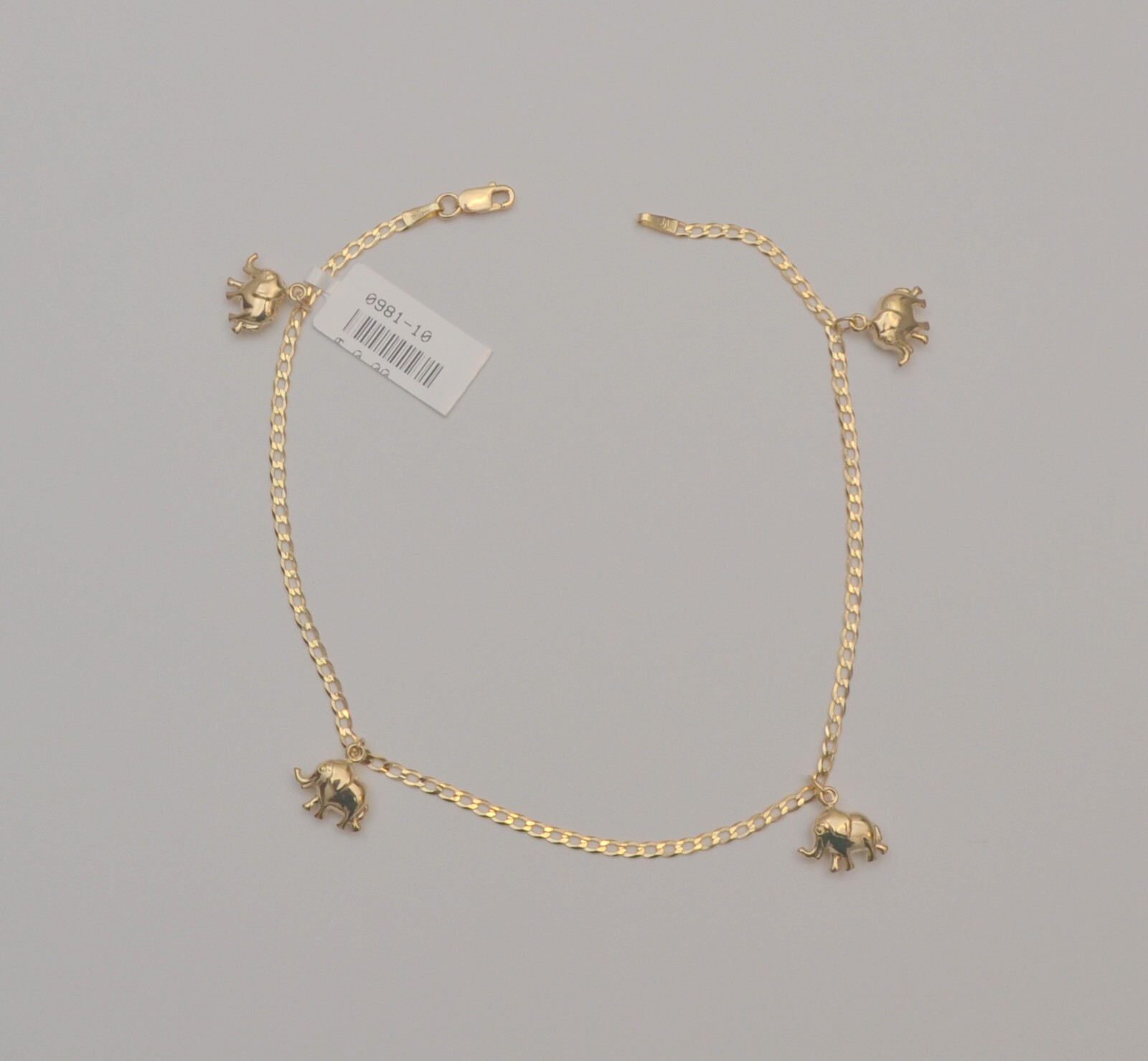 gold bracelet 14k women yellow elephant anklet curb link chain 10 inches