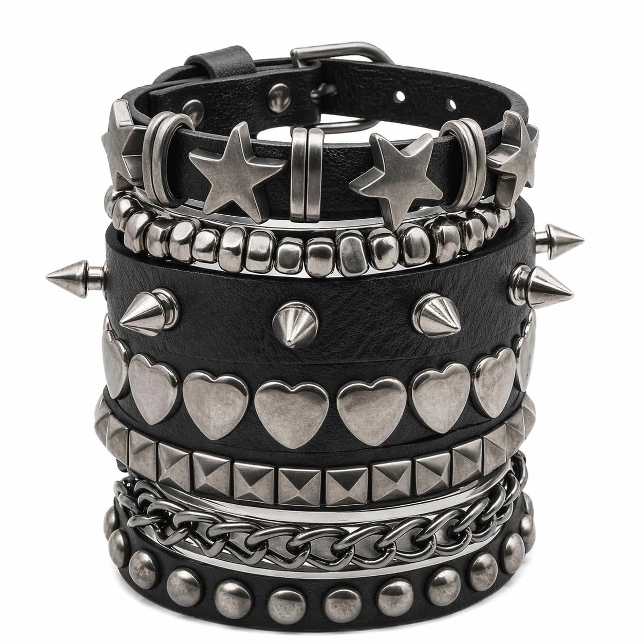 5 Pcs Punk Studded Bracelet Emo Goth Bracelets Y2k Alt Jewelry Grunge Spike A…