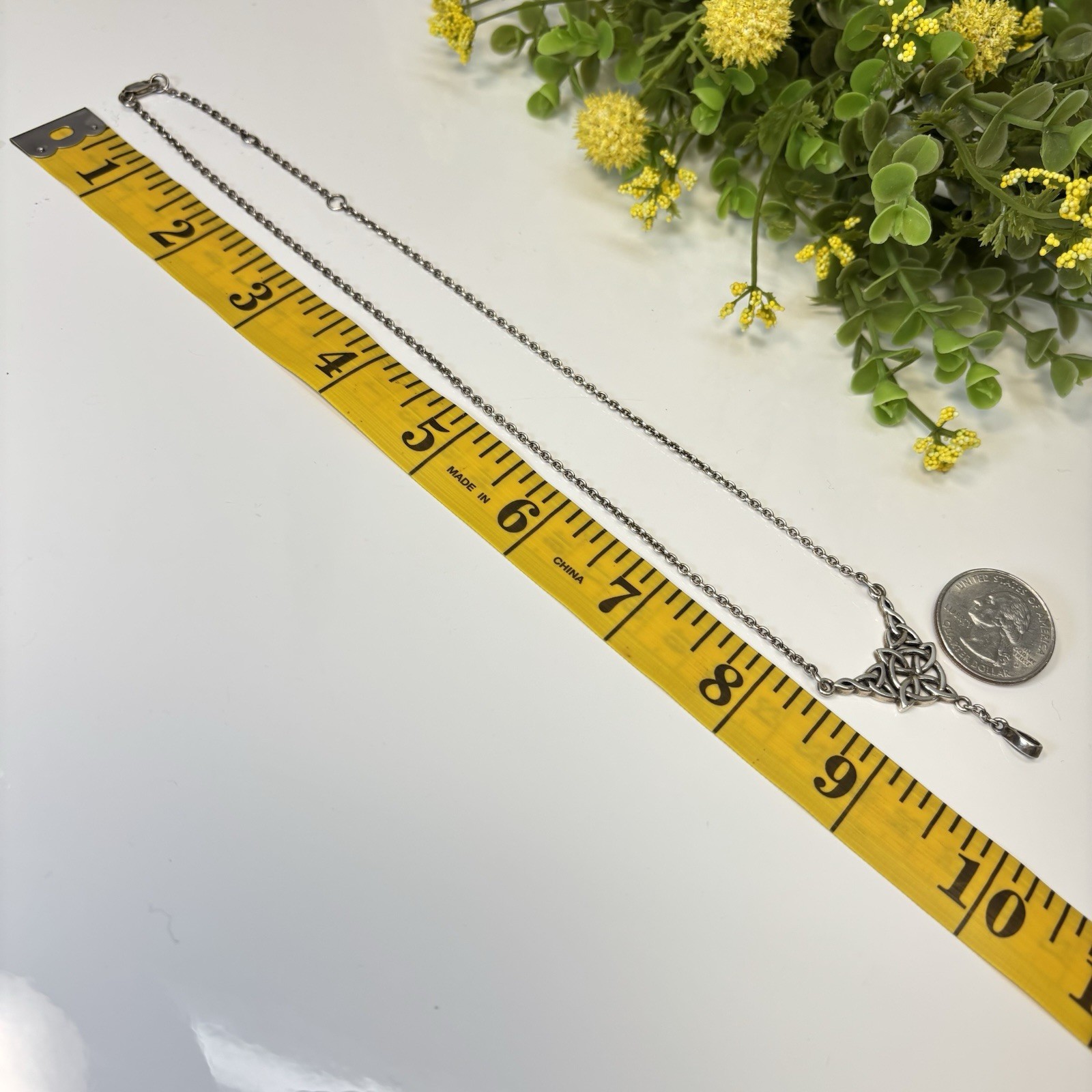 VTG Peter Stone Sterling Silver 925 Celtic Triquetra Moonstone Necklace 16″-18”L