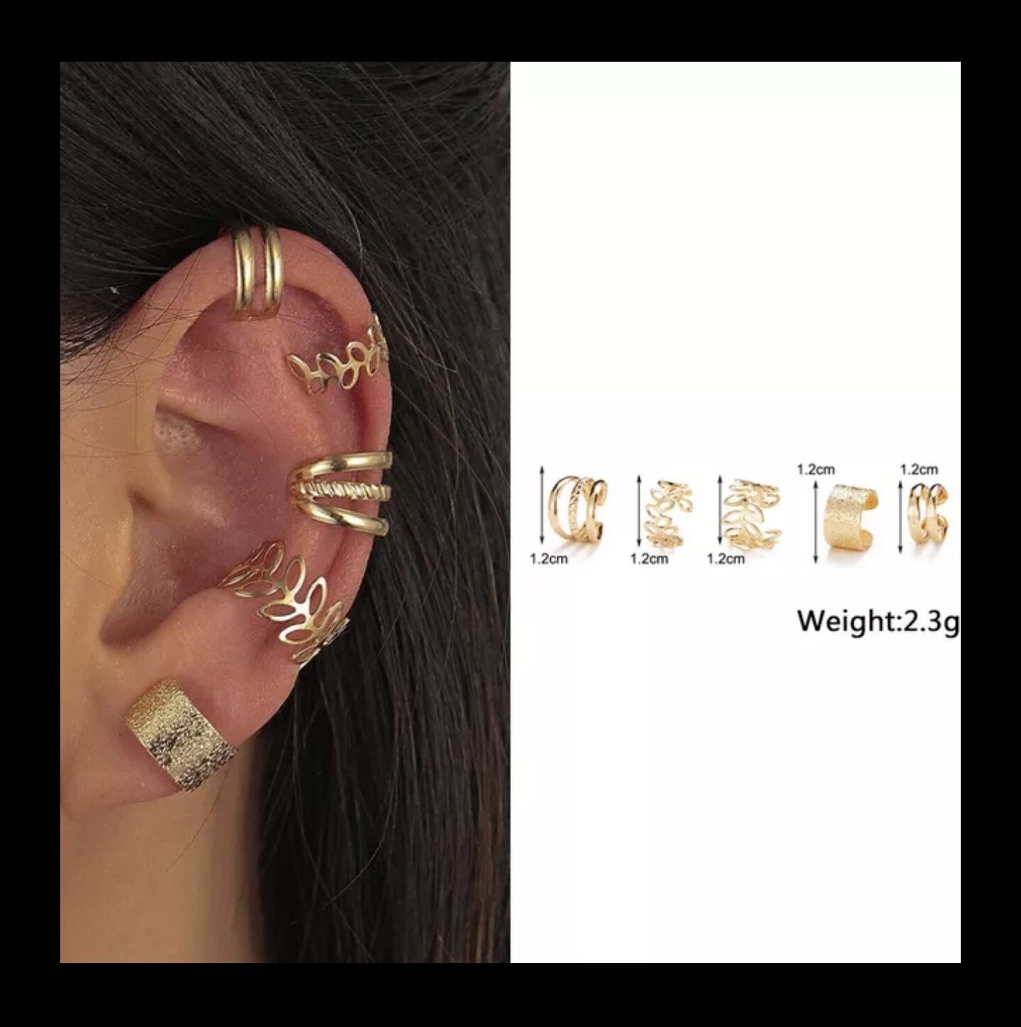 New 5pc Gold Silver Color Metal Ear Cuff Non-Piercing Ear Clips Earrings Jewelry