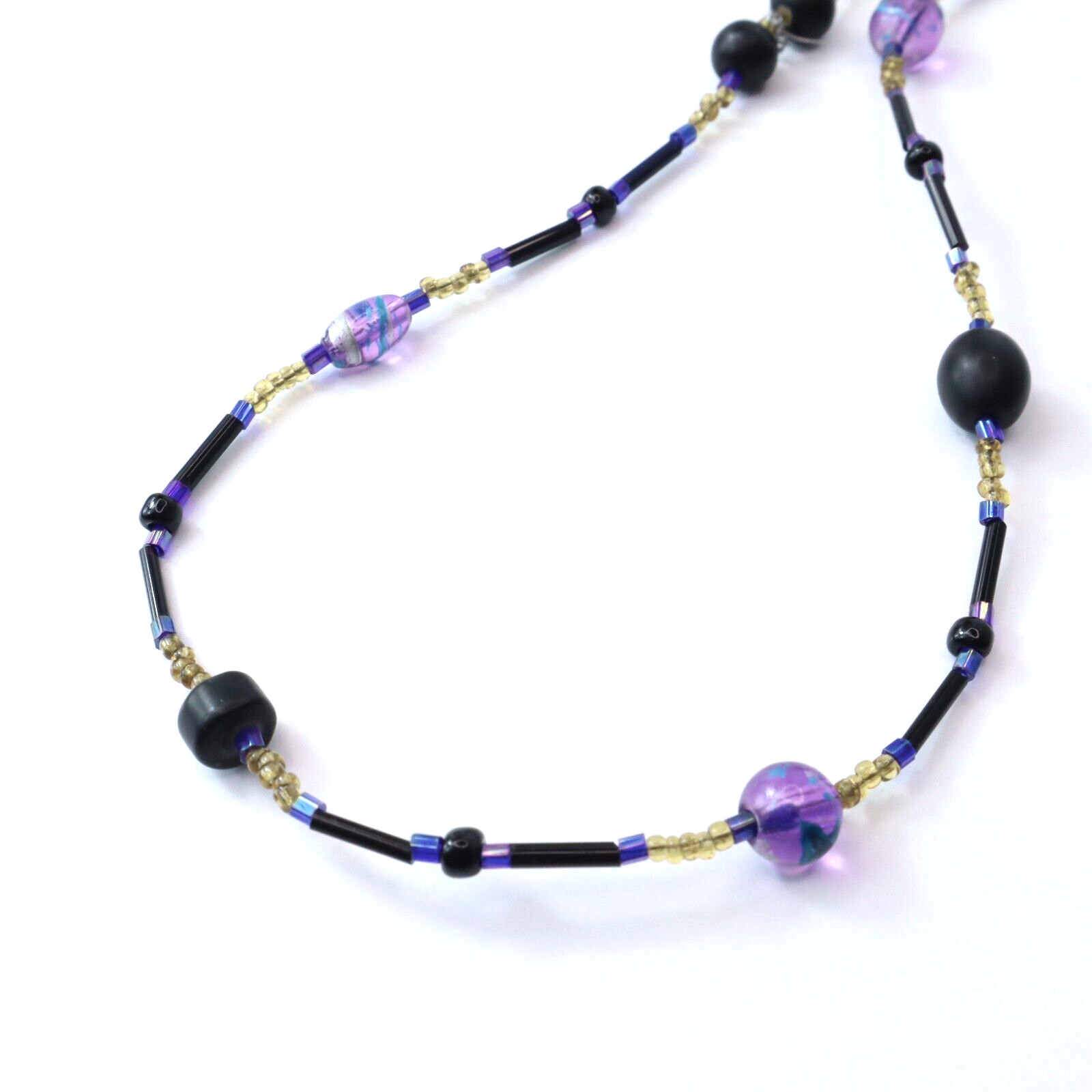 Vintage Venetian Glass Bead Necklace Painted Metal Plastic Seeds Set of 2 Strand