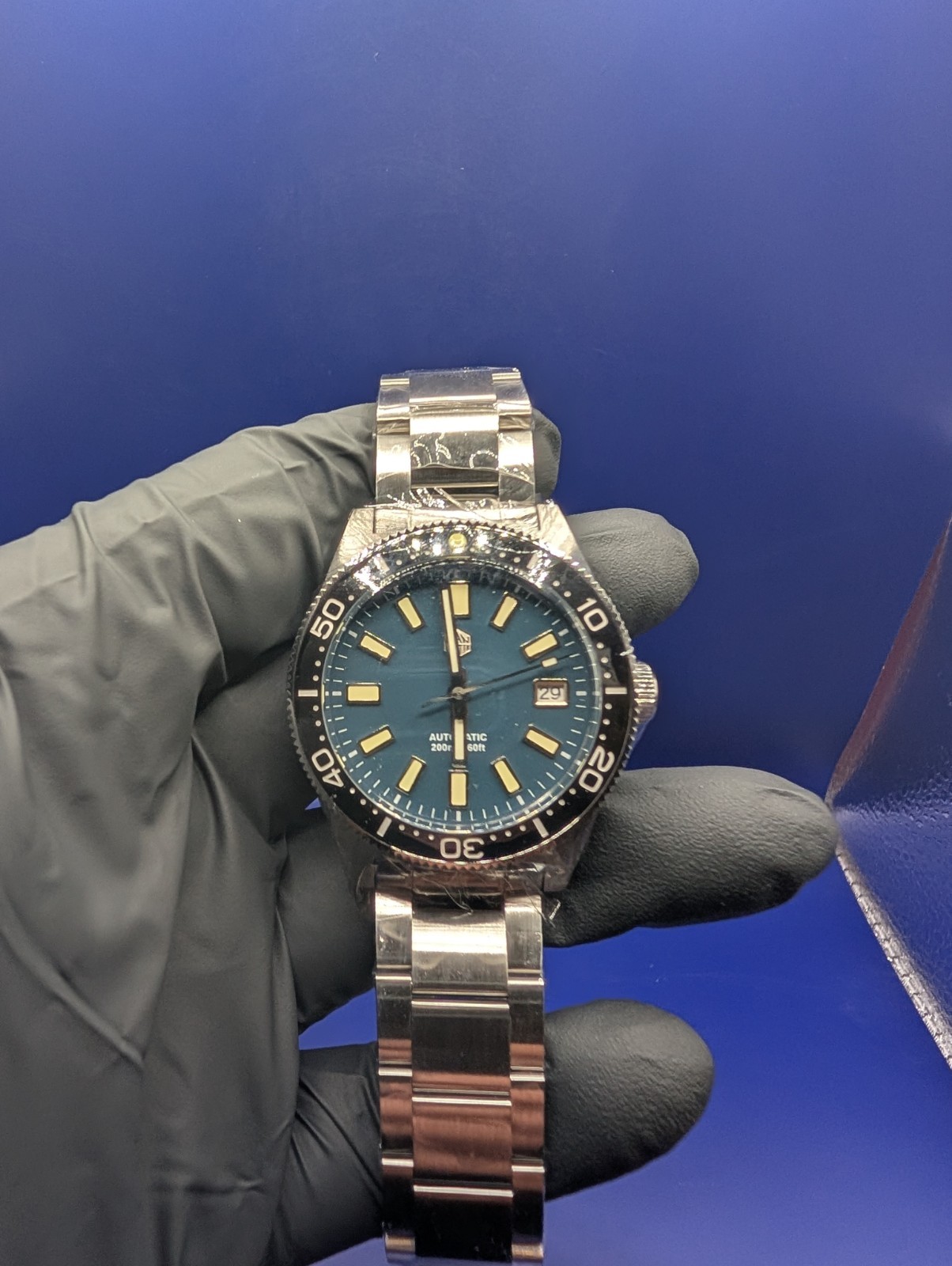 San Martin 40mm Automatic Diver 200m Blue Dial Black Bezel Date SS sn0007