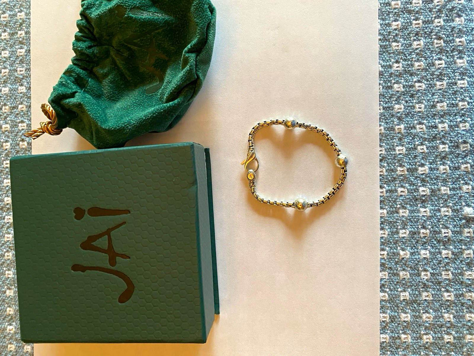 JAI Signed Sterling Silver bead bracelet size small.