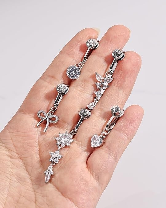 5 Pcs Fake Belly Clip On Dangle Belly Button Rings Faux Navel Ring for Women