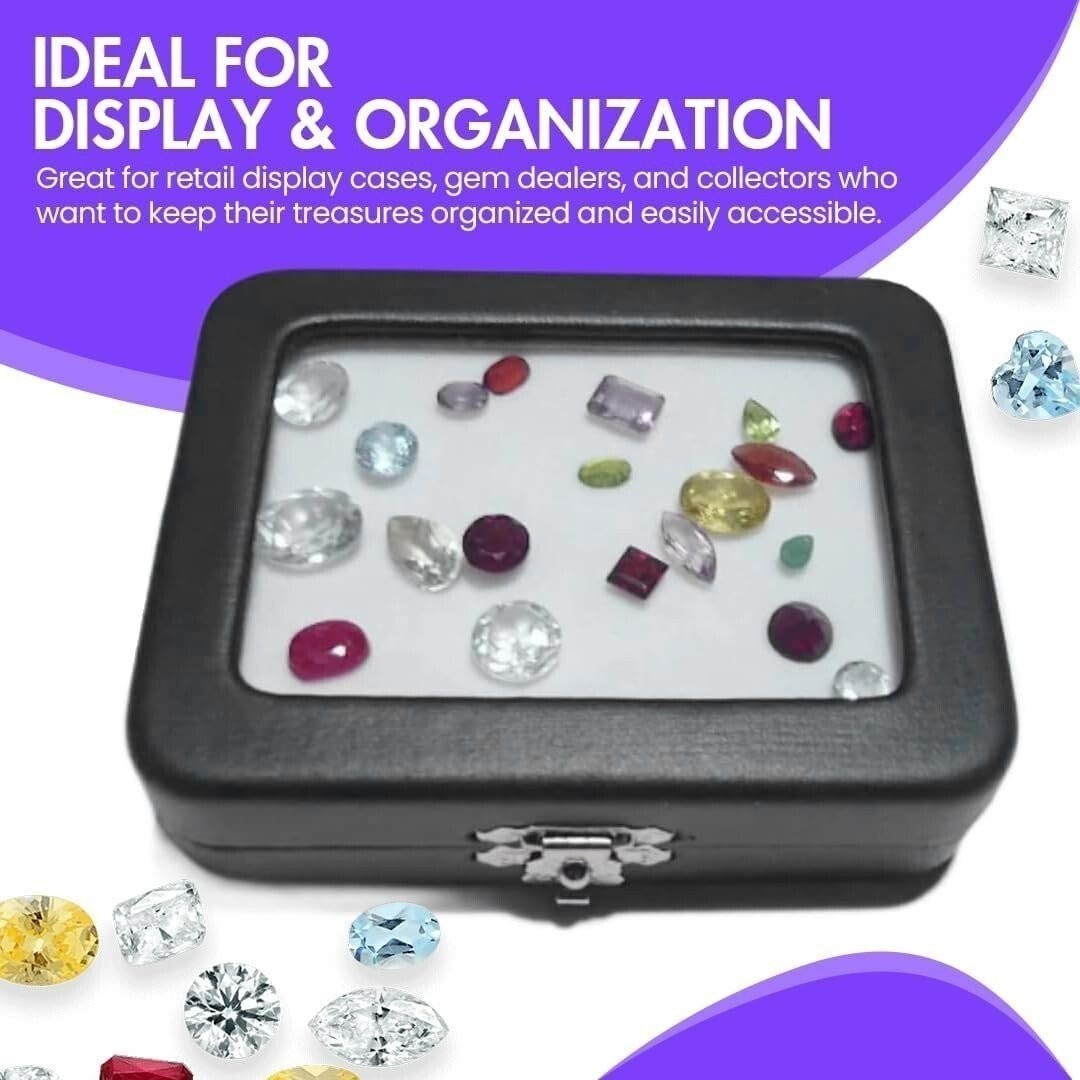 Novel Box Black Leatherette Glass Top Gem Box Loose Stone Jewelry Case Display