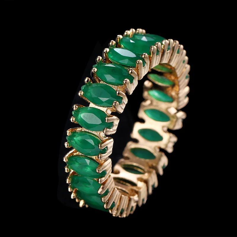 Women Cubic Zirconia Ring Green Crystal Rings Party Lady Engagement Jewelry 1Pc
