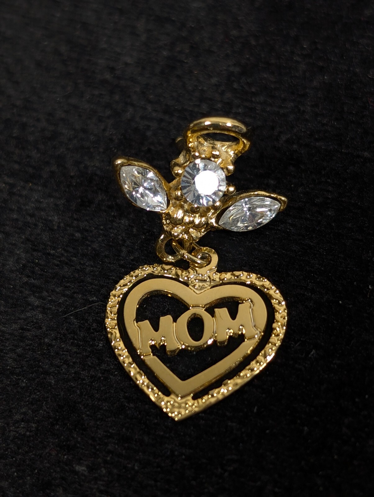 Vintage Guardian Angel Mom Heart Charm Clear Rhinestone Pin Brooch Small