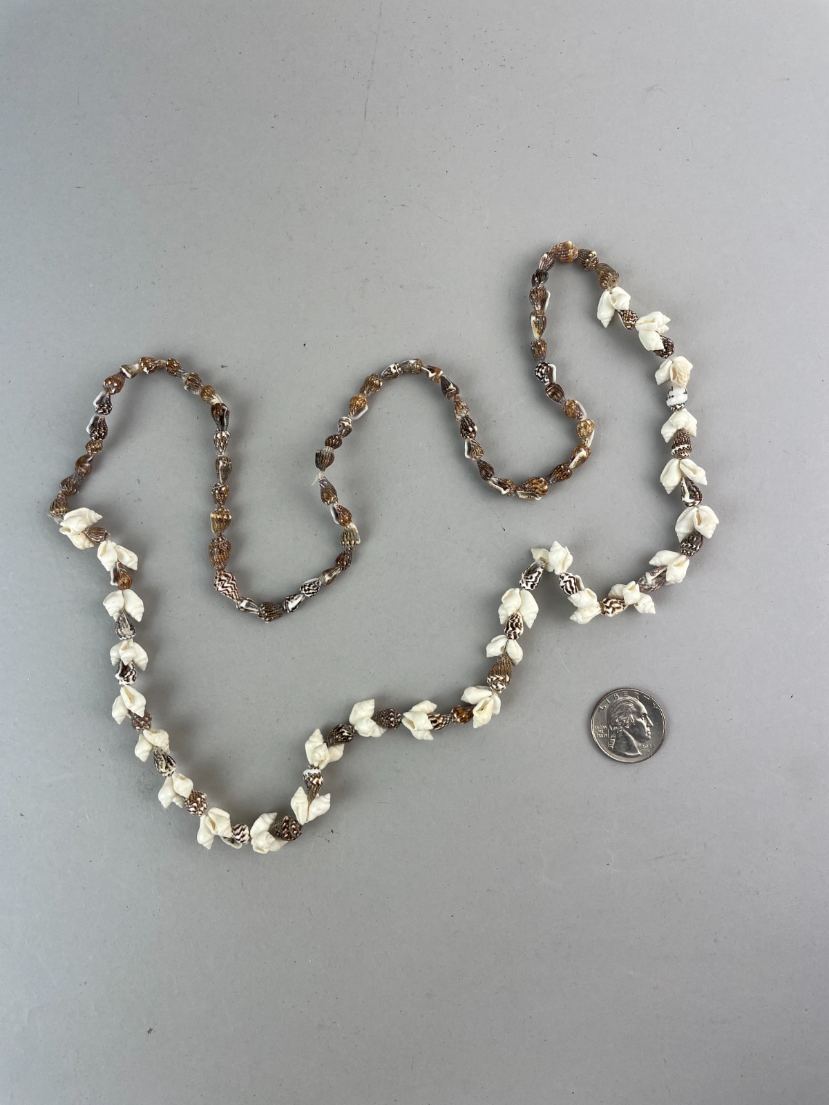 Vintage strand Cowrie Shell Necklace, 34″ long length 1990s-early 2000s UNISEX