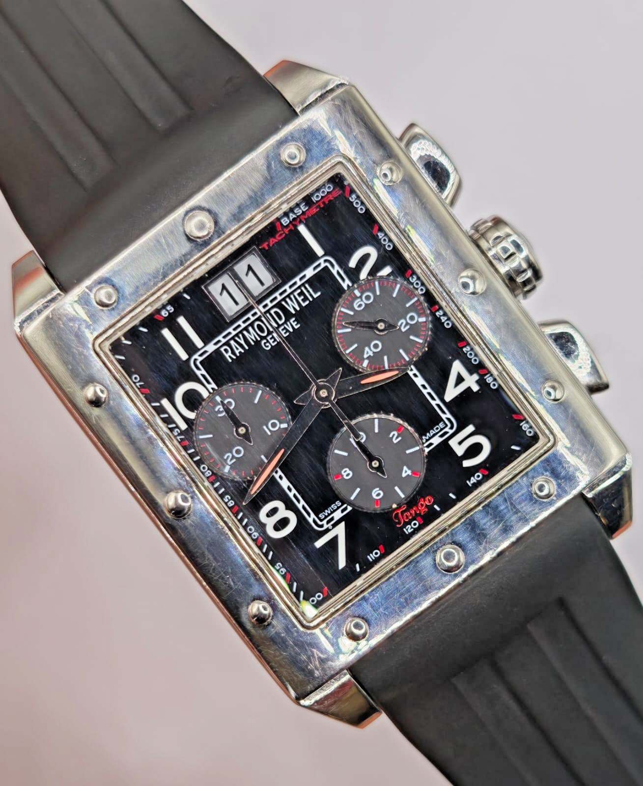 Raymond Weil Tango 4881/1 Chronograph Big Date Quartz Watch Rubber Strap