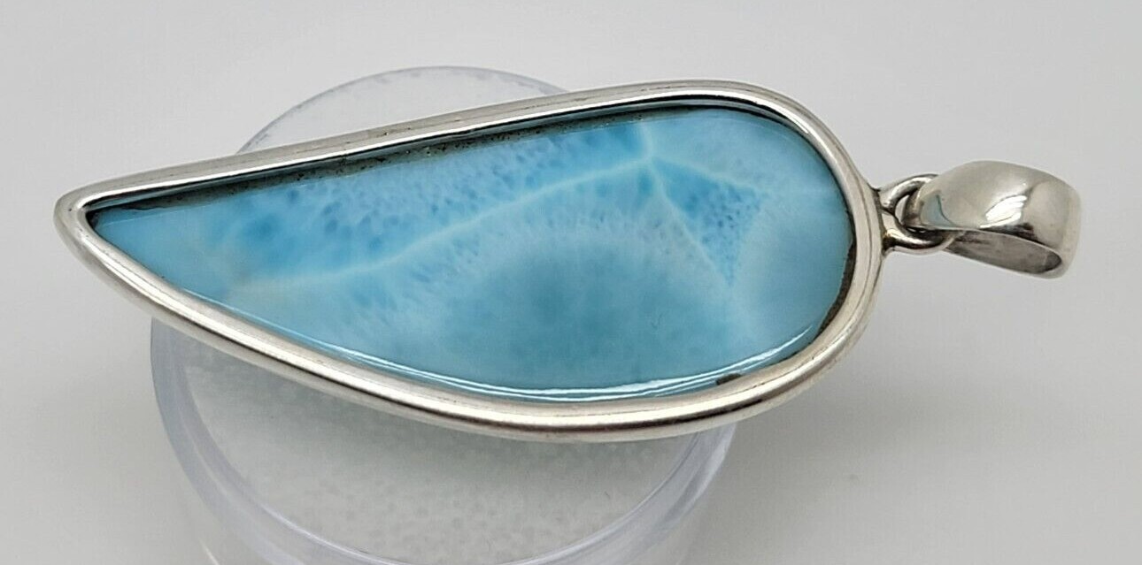 GENUINE Dominican Larimar Pendant 925 Sterling Silver Natural Stone 7.71 Grams