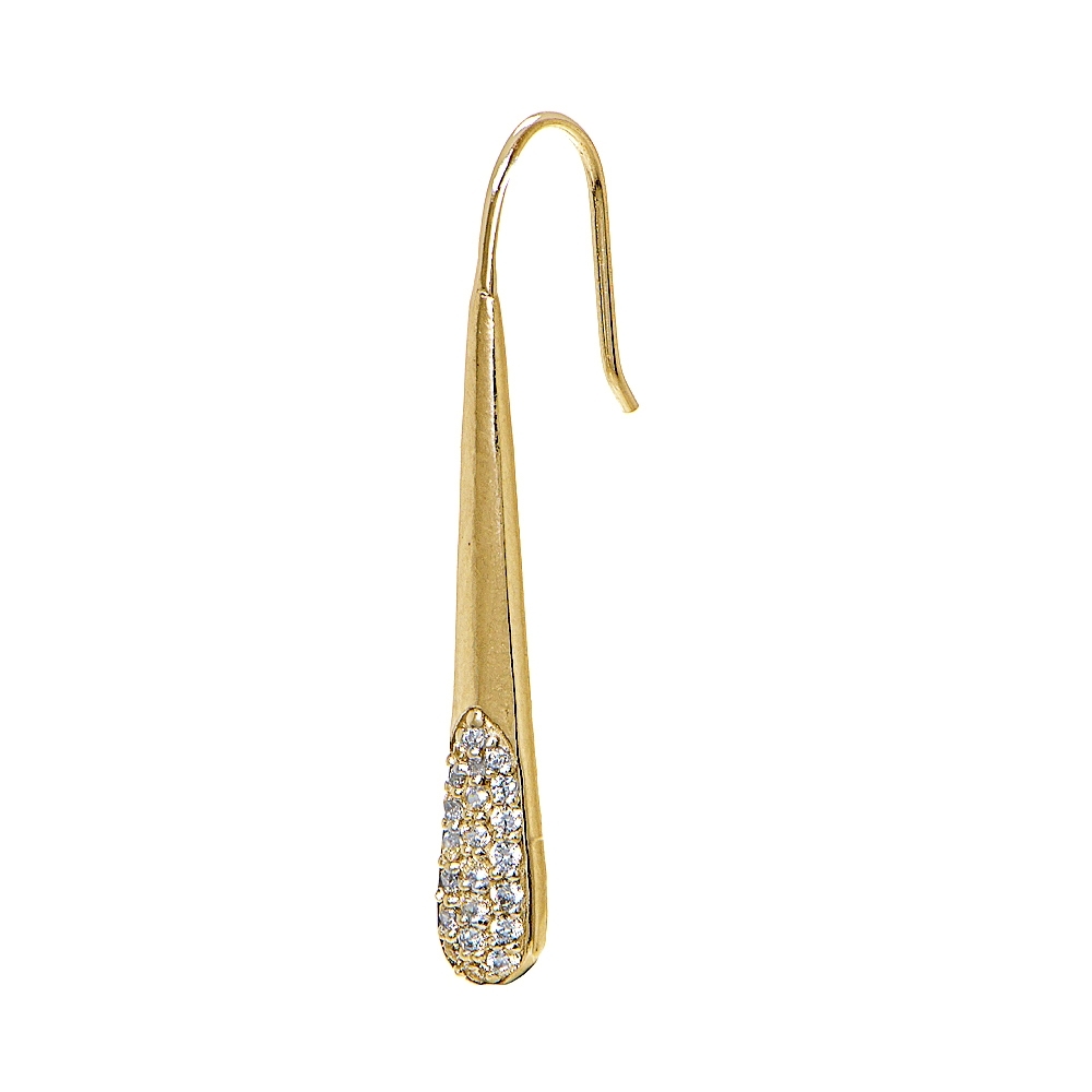 Yellow Gold Flashed Sterling Silver CZ Elongated Teardrop Hook Drop Earrings