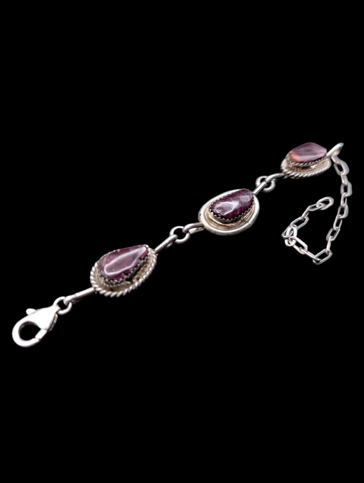 Vintage Designer Southwestern Purple Spiny Oyster Sterling Link Bracelet
