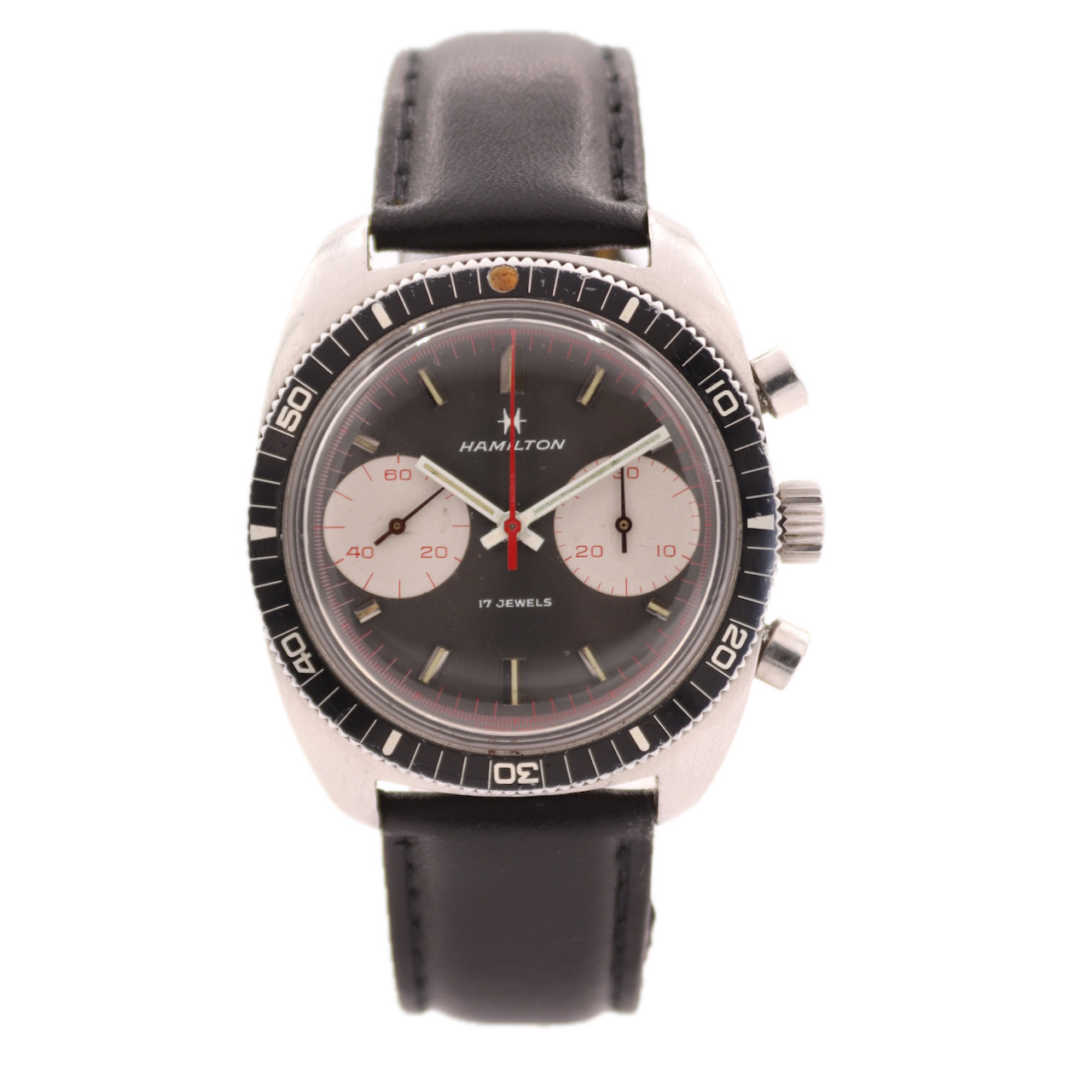 Vintage 37.5mm Hamilton 647001-3 Big Eye Chrono-Diver Wristwatch Valjoux 7733