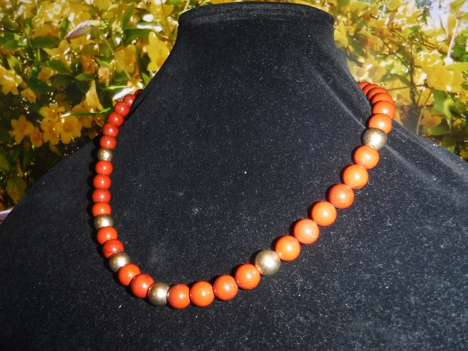 Estate 10 m/m Carnelian Bead Necklace (11) 14 K Gold Beads (7) 10 m/m (4) 5 m/m