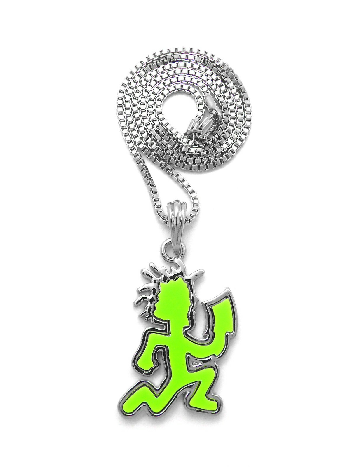 Green Color Hatchet Man Pendant Box, Cuban, Rope Chain Hip Hop Necklace XSP262GN