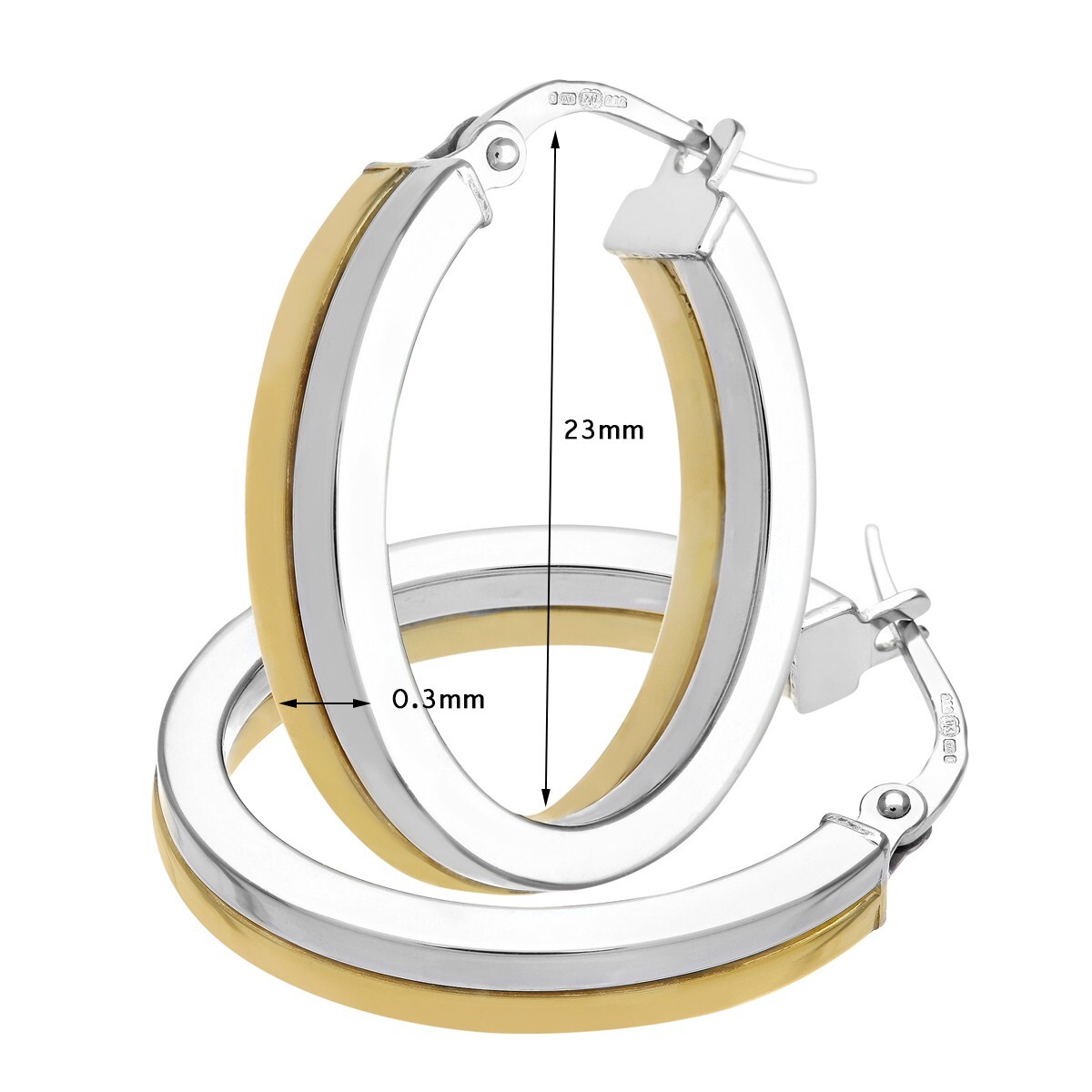 9ct Yellow and White Gold Hoop Earrings Oval shape 2cm Long by Citerna