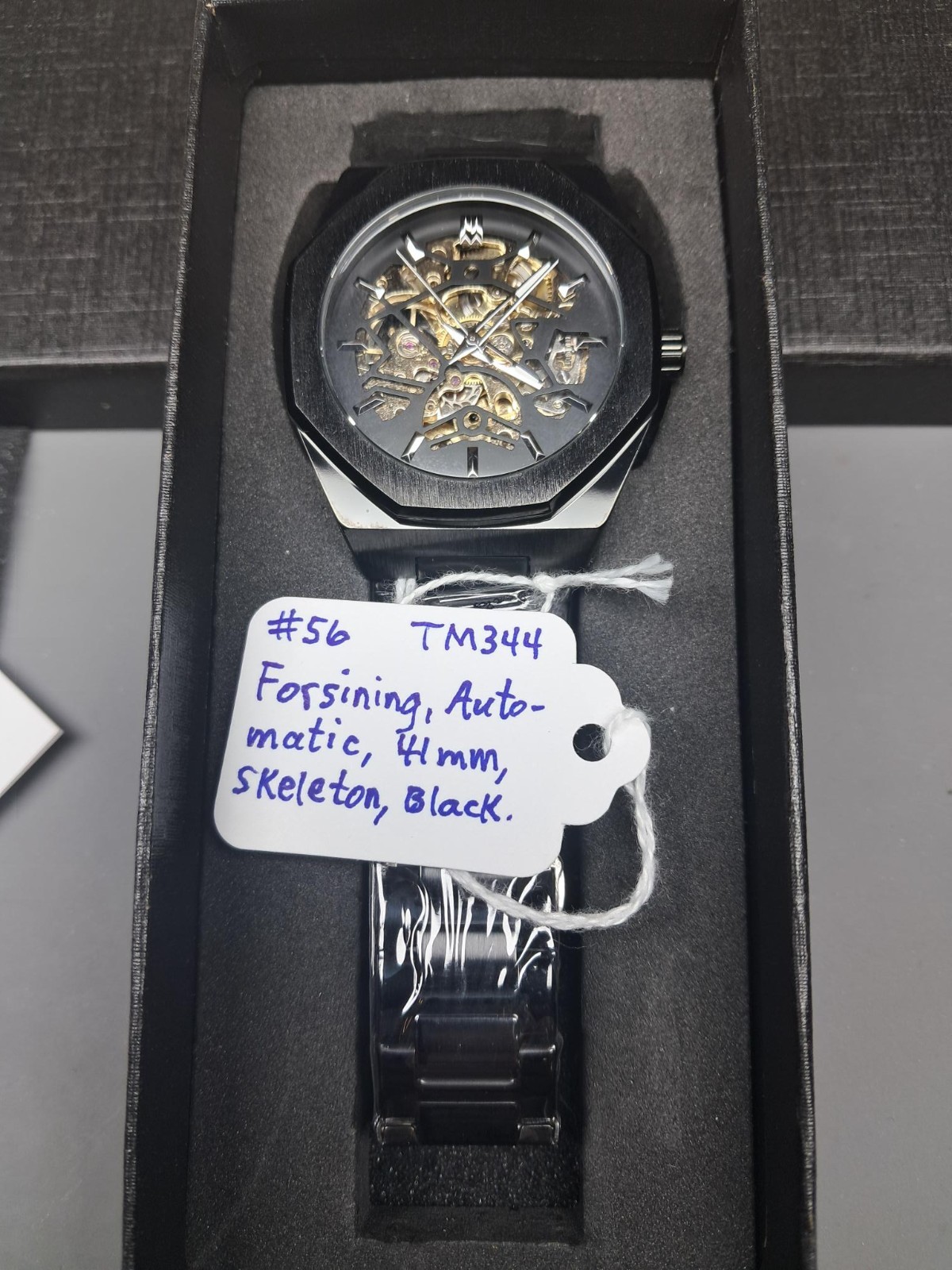 Forsining Automatic Men’s Watch, Skeleton Dial, Exhibition Caseback, Black TM344