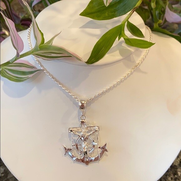 New Sterling silver Cross Anchor Jesus pendant