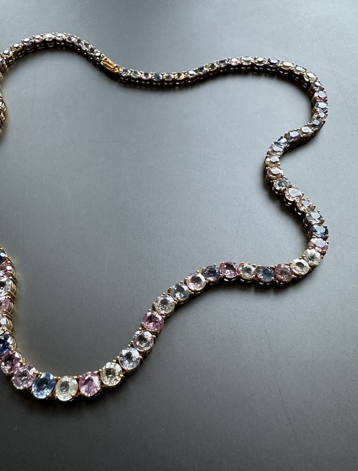 Certified Natural Burma Mogok Multicolor Sapphire 19K Yellow Gold TennisNeckalce