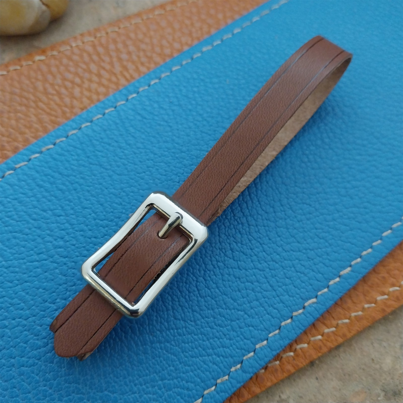 3/8″ Brown Saddle Leather Watch Fob Strap & Polished Nickel Finish Buckle