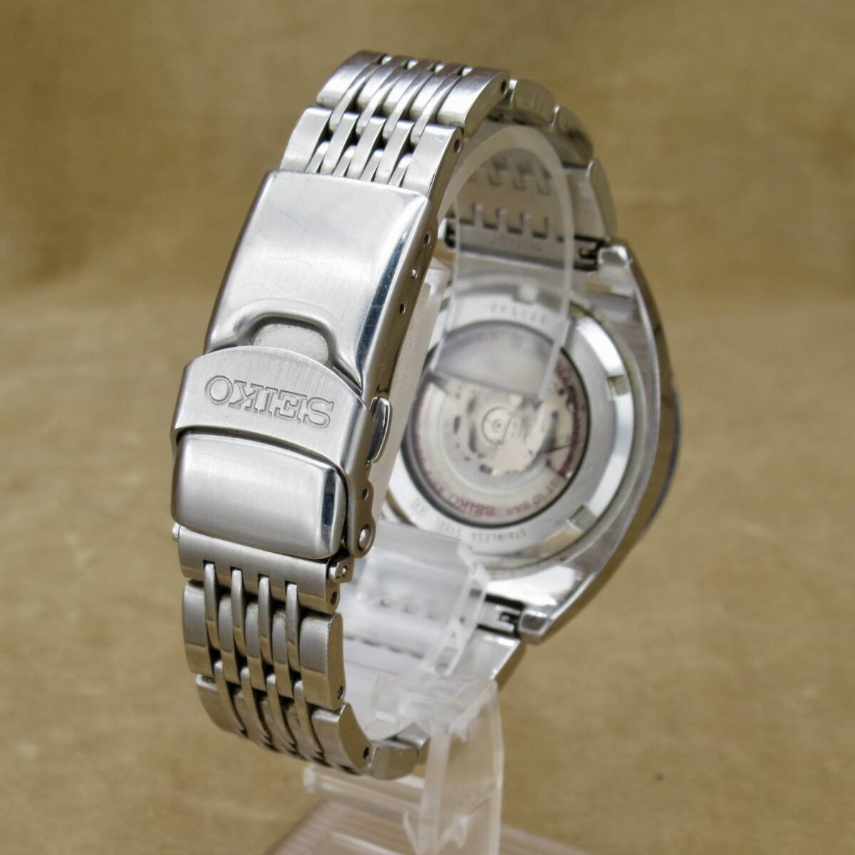 Seiko Sus SUS Mechanical Sus 4S12-0010 GMT Red S Logo Black Dial Silver Metal