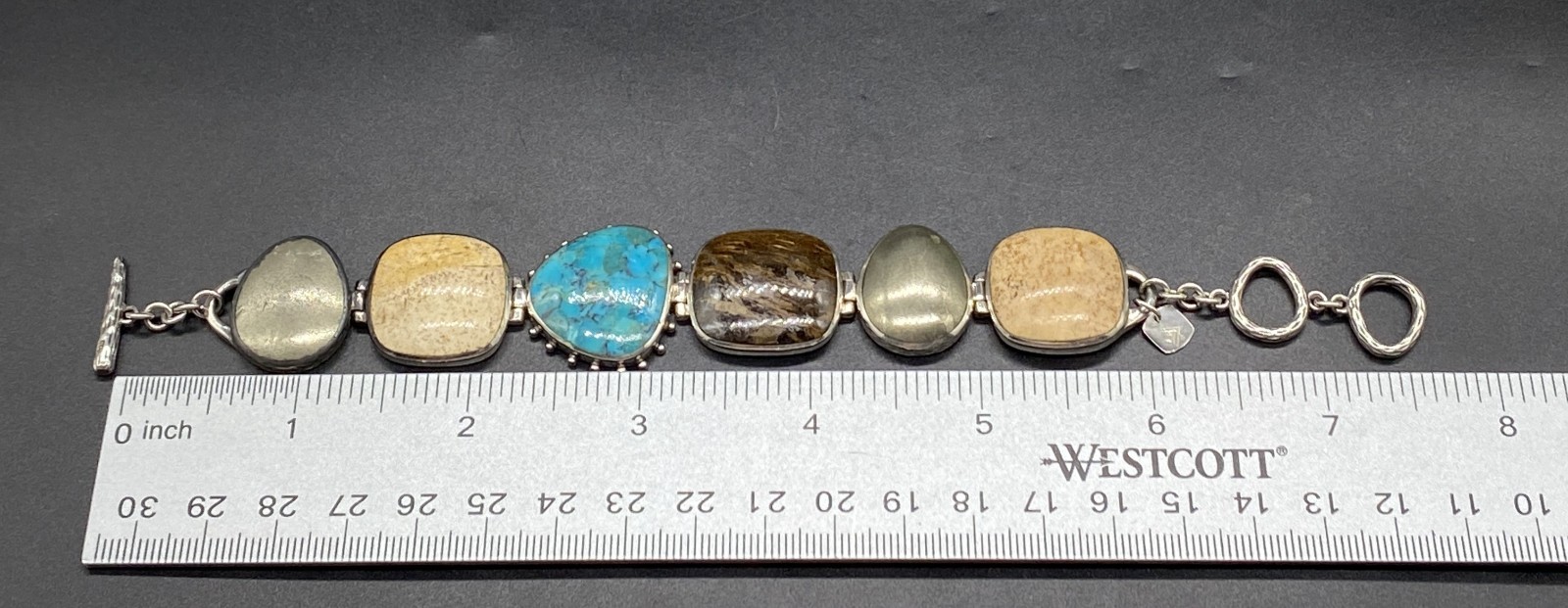 SILPADA-Sterling Pyrite Turquoise Bronzite Jasper Toggle Bracelet B1934 **READ**