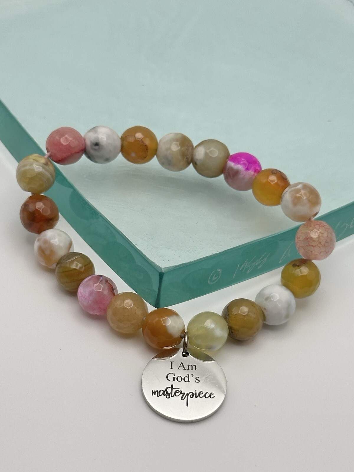 Healing Stone Beaded Stretch Bracelet With God’s Masterpiece Charm