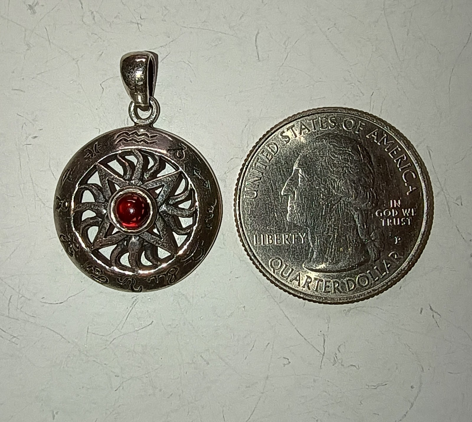 Vintage Sterling Silver.925 Peter Stone PSCL Garnet Zodiac Symbol Pendant