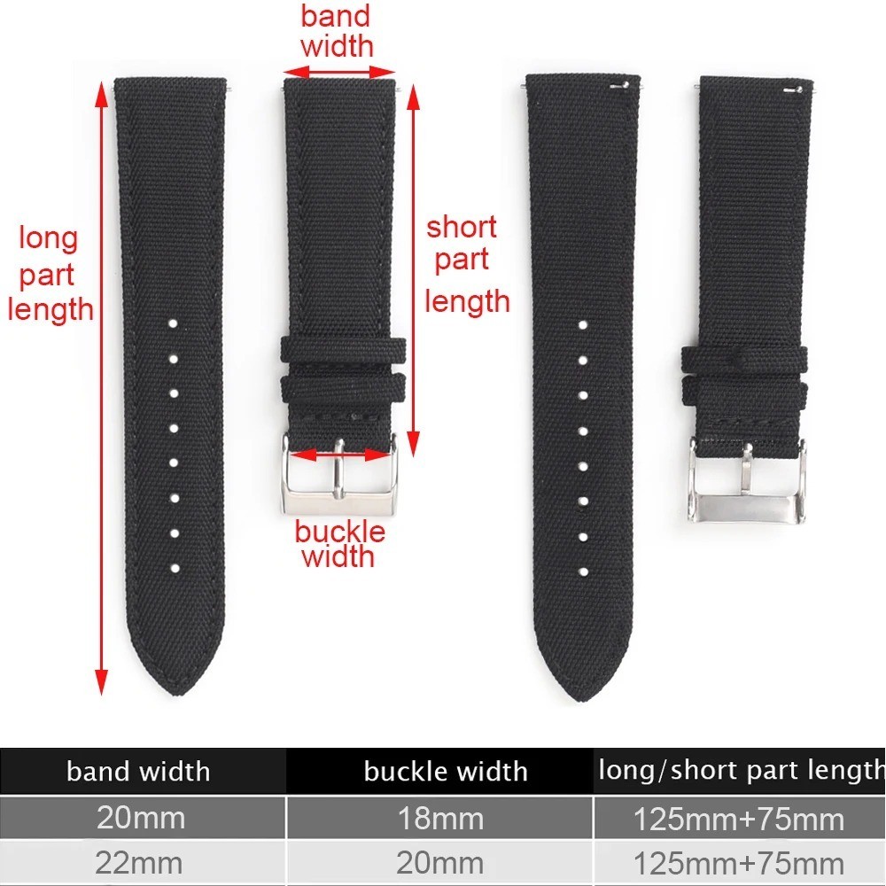 18mm 19mm 20mm 21mm 22mm 24mm Waterproof Sailcloth Watch Strap Two-Sided Nylon