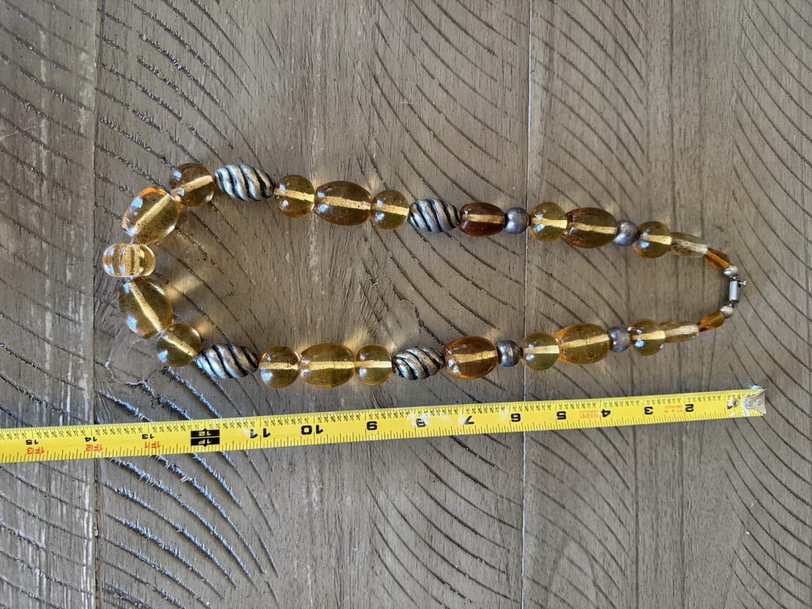Taxco Sterling Silver 925 Amber Colored Art Glass Lrg Necklace 14.5” 177g Rare