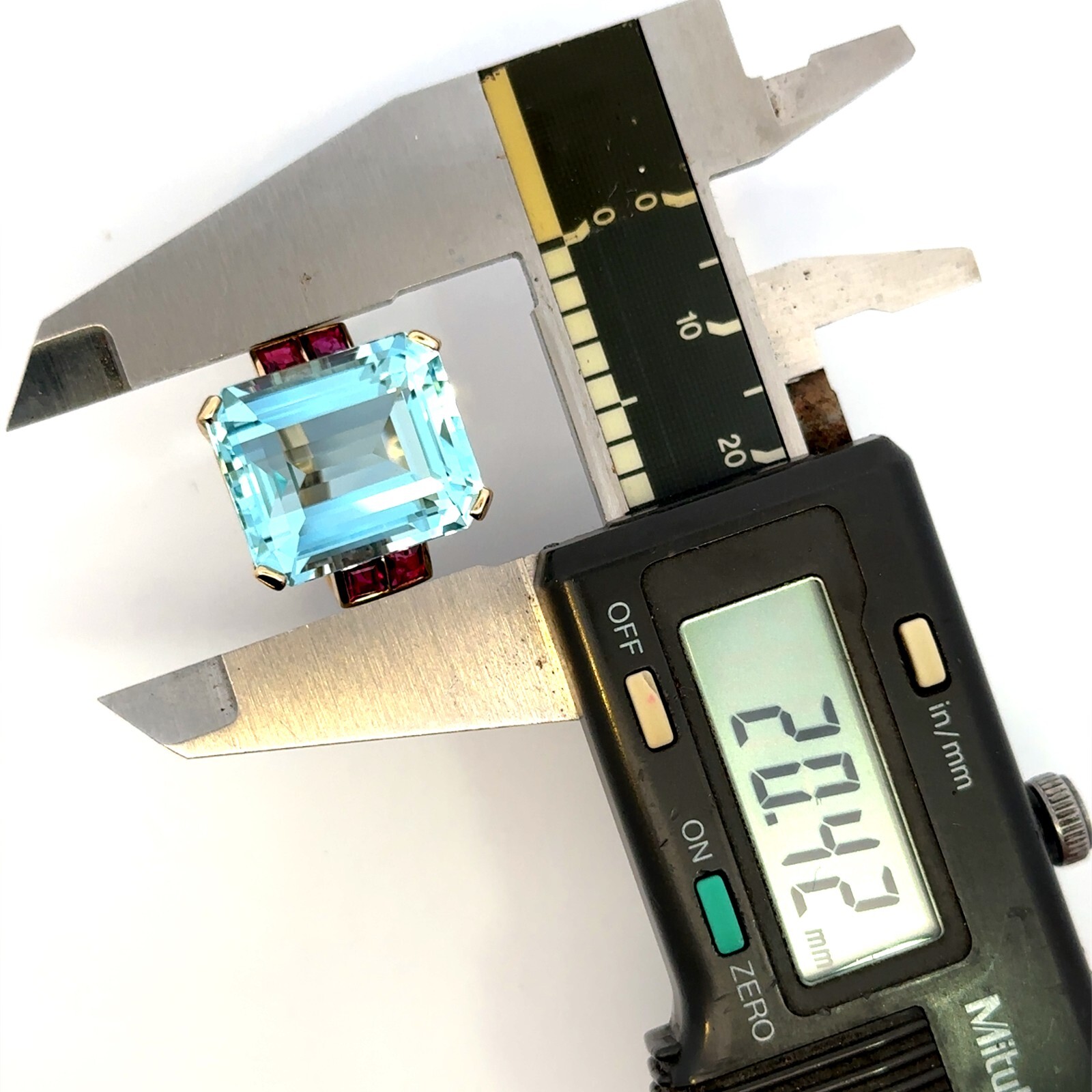 GIA Certified 18.60Cts Fine Quality Aquamarine & Ruby 14K Gold Ring 10.4g G039