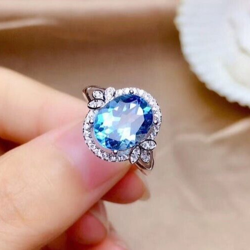 Sparkling Attractive Ring – 2.5CT Simulated Aquamarine, 925 Silver Plated Valent