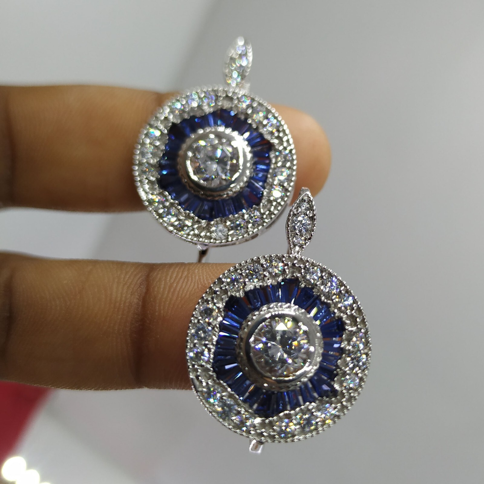 Art Deco 2CT Simulated Diamond Halo Leveback Earrings 14K Gold Plated Silver