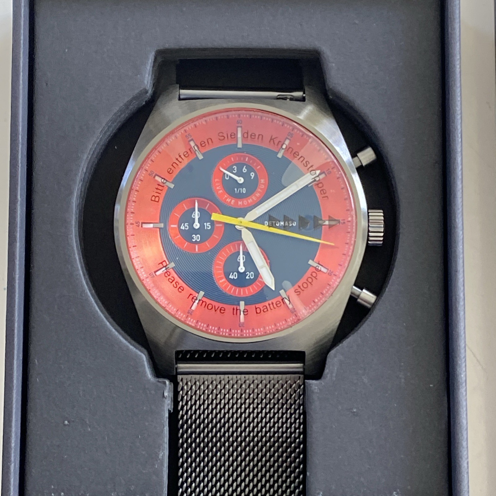 DETOMASO D10 CHRONOGRAPH GREY ORANGE 43mm MSRP £279 brand new with box & papers