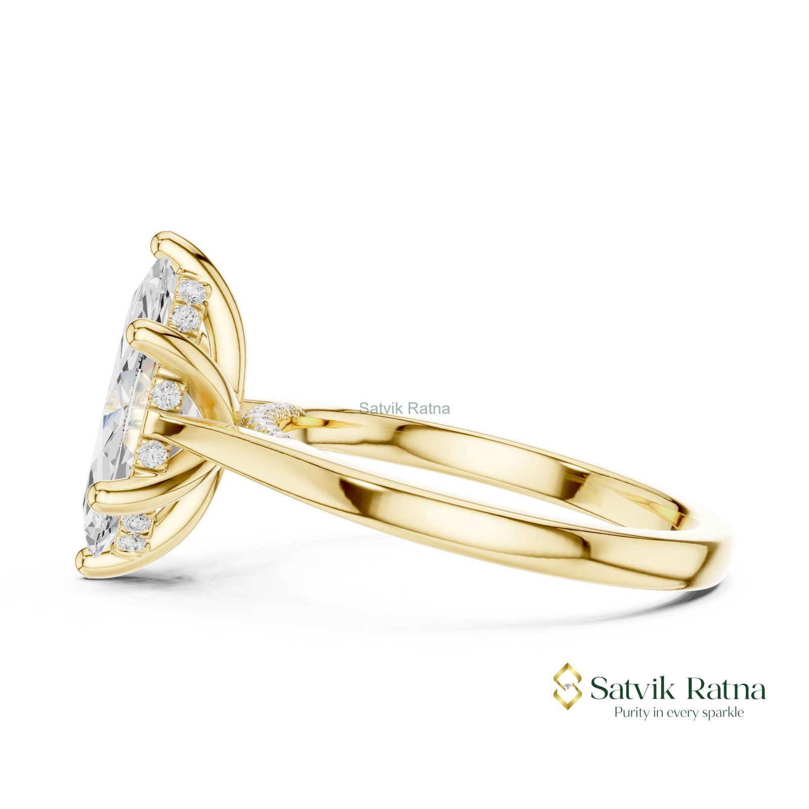 Engagement VS1 Diamond Halo Women Prong Promise Ring Lab Grown 14K Gold Marquise