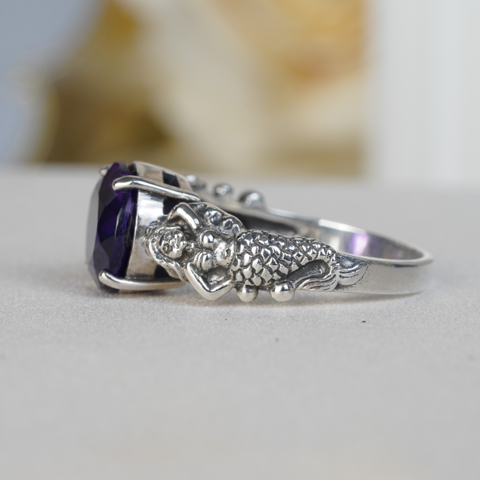 Silver925 Natural Amethyst Filigree Ring