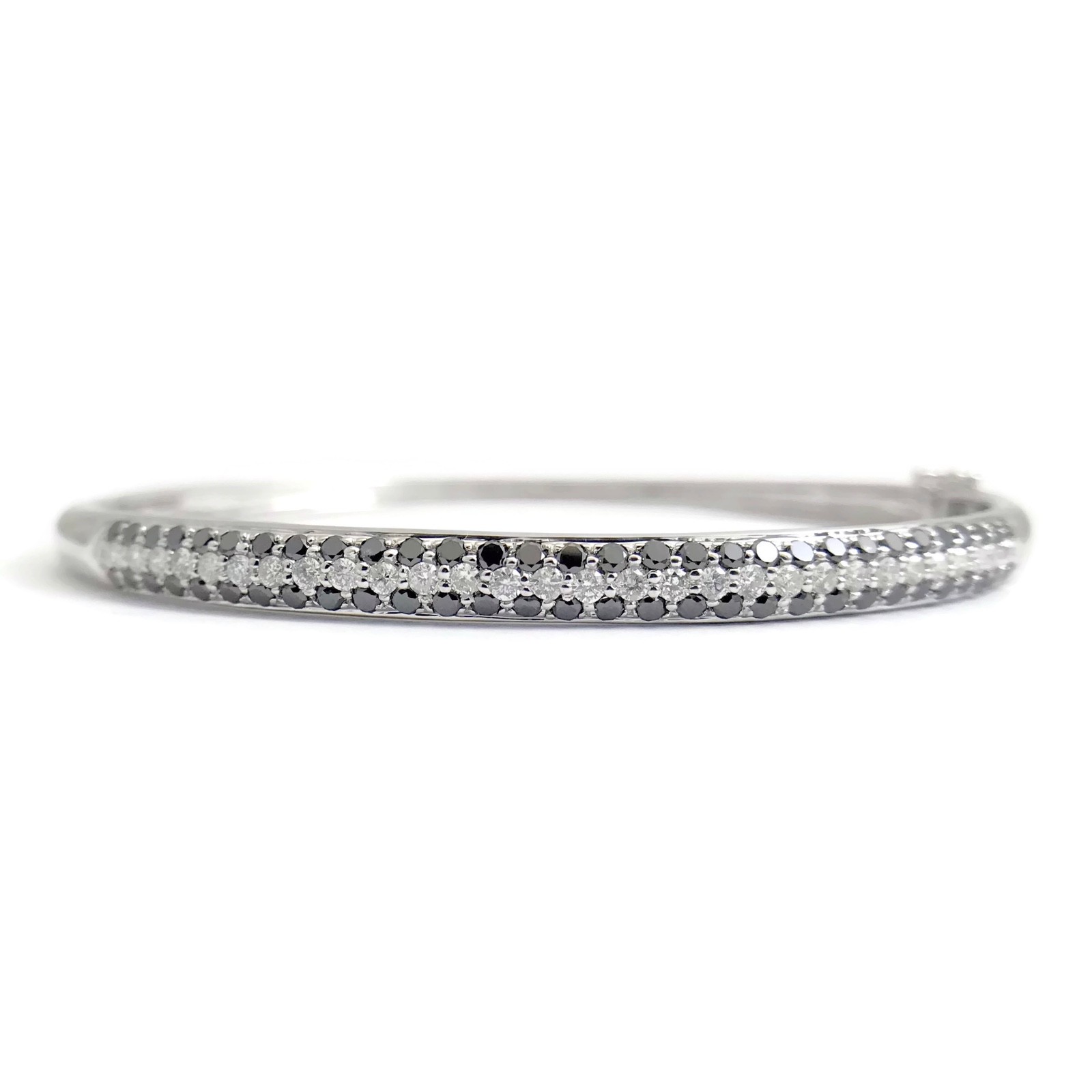 Pave Black White Diamond Bangle Bracelet 14K White Gold, 1.75 CTW, 14.07 Grams