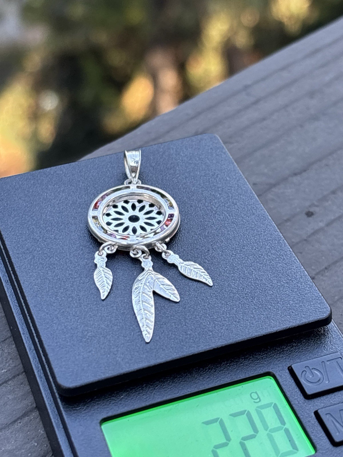 Silver Tone Round Dreamcatcher Pendant Charm w/ Dangle Feather, No Stones