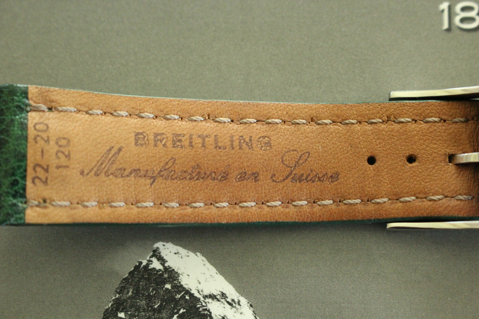 BREITLING 321X 22-20 BRG GREEN BULLHIDE TONGUE BUCKLE WATCH BAND WATCHBAND STRAP